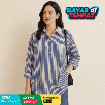 Briana Kemeja Salur Jumbo – Kemeja Wanita Big Size Model Korea (Size S–5L)