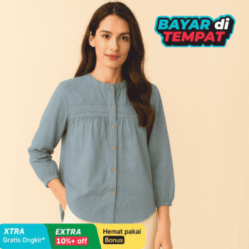 Laura Blouse Wanita Premium – Kemeja Ruffle Depan Bahan Polo Linen Nyaman & Elegan (Size Standard & Jumbo)