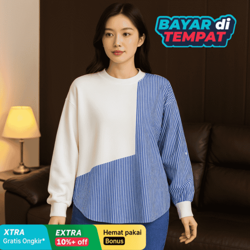 Maulida Blouse Skuba Mix Salur – Atasan Wanita Oversize Korean Style (Size S–5L)