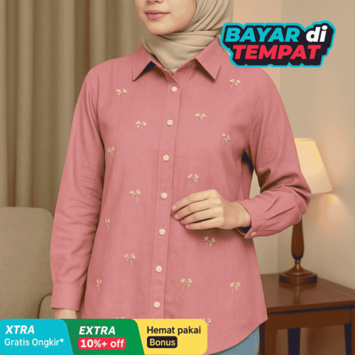 Zahra Kemeja Bordir Linen – Atasan Wanita Ukuran Standard & Jumbo Full Kancing (Casual & Formal)